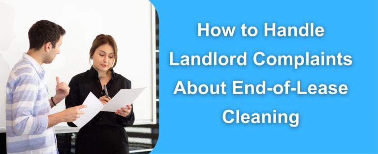 A tenant speaking with a landlord or property manager about end of lease cleaning concerns while reviewing paperwork.