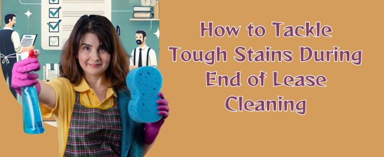 A woman holding a cleaning spray and sponge, ready to tackle tough stains during end-of-lease cleaning.